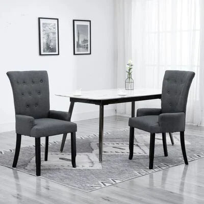 FurniShip Dining Chair with Armrests Dark Gray Fabric