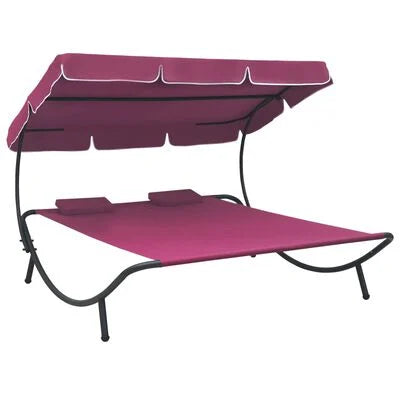 FurniShip Patio Lounge Bed with Canopy and Pillows Pink