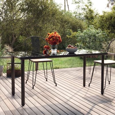 FurniShip Patio Dining Table Black 63"x31.5"x29.1" Steel and Tempered Glass