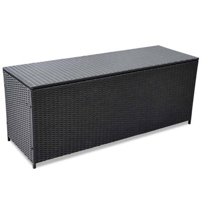 FurniShip Patio Storage Box Black 59"x19.7"x23.6" Poly Rattan