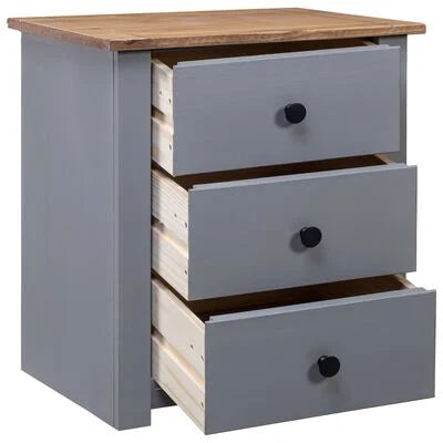 FurniShip Bedside Cabinet Gray 18.1"x15.7"x22.4" Pinewood Panama Range