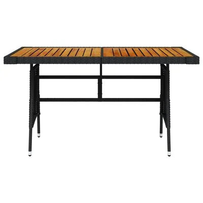 FurniShip Patio Table Black 51.2"x27.6"x28.3" Poly Rattan & Solid Acacia Wood