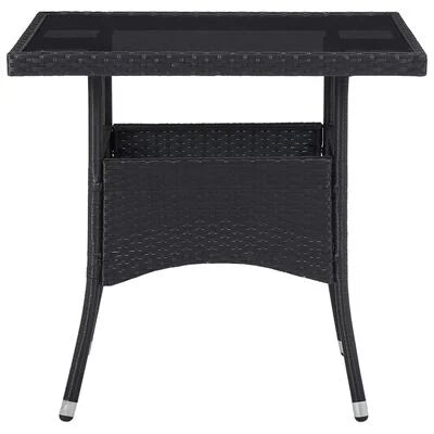 FurniShip Patio Dining Table Black Poly Rattan and Glass